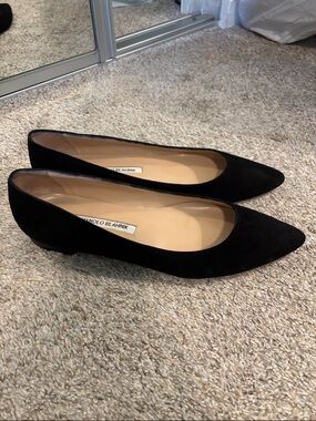 Manolo Blahnik Black Suede Pointed Flats 10